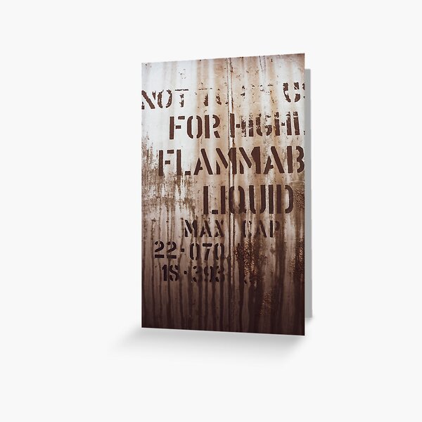 Flammable Liquid Tank Typography (Sepia Version) Greeting Card
