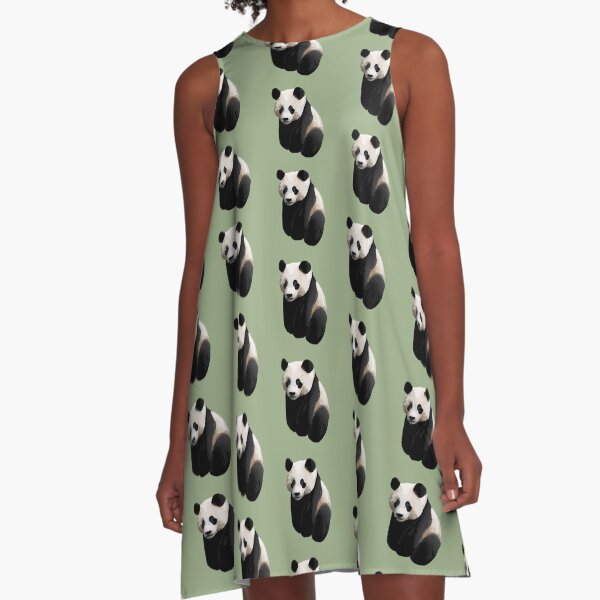 Sage Green - Realistic Giant Panda Illustration A-Line Dress