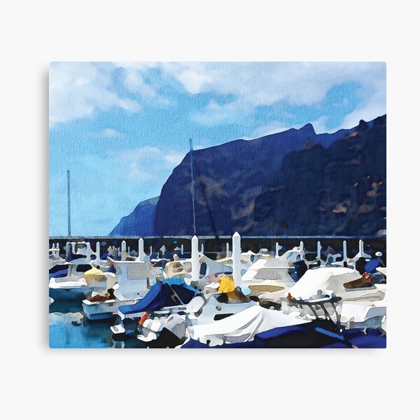 Item preview, Los Gigantes, Tenerife marina with cliffs in the background. Watercolour effect designed and sold by Gerald Waters.