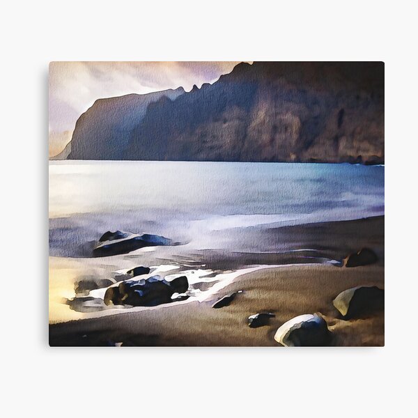 Item preview, Los Gigantes, Tenerife beach with cliffs in the background. Watercolour effect designed and sold by Gerald Waters.