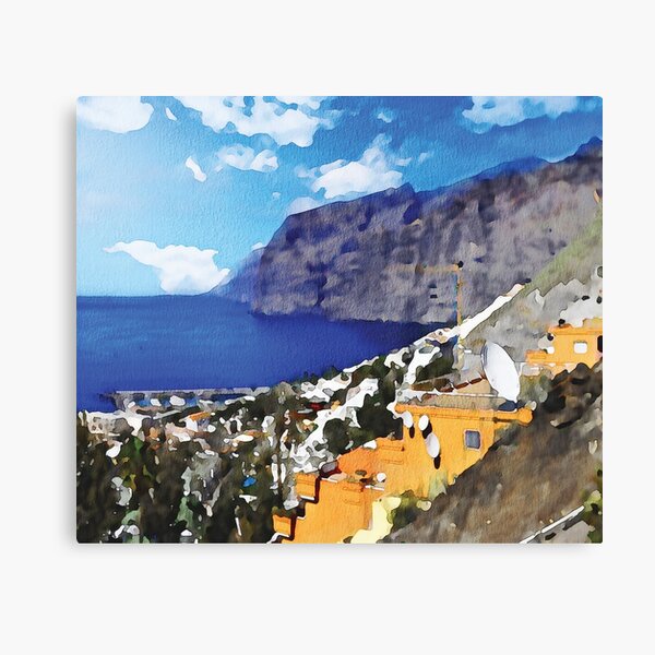 Item preview, Los Gigantes, Tenerife marina with cliffs in the background. Watercolour effect designed and sold by Gerald Waters.