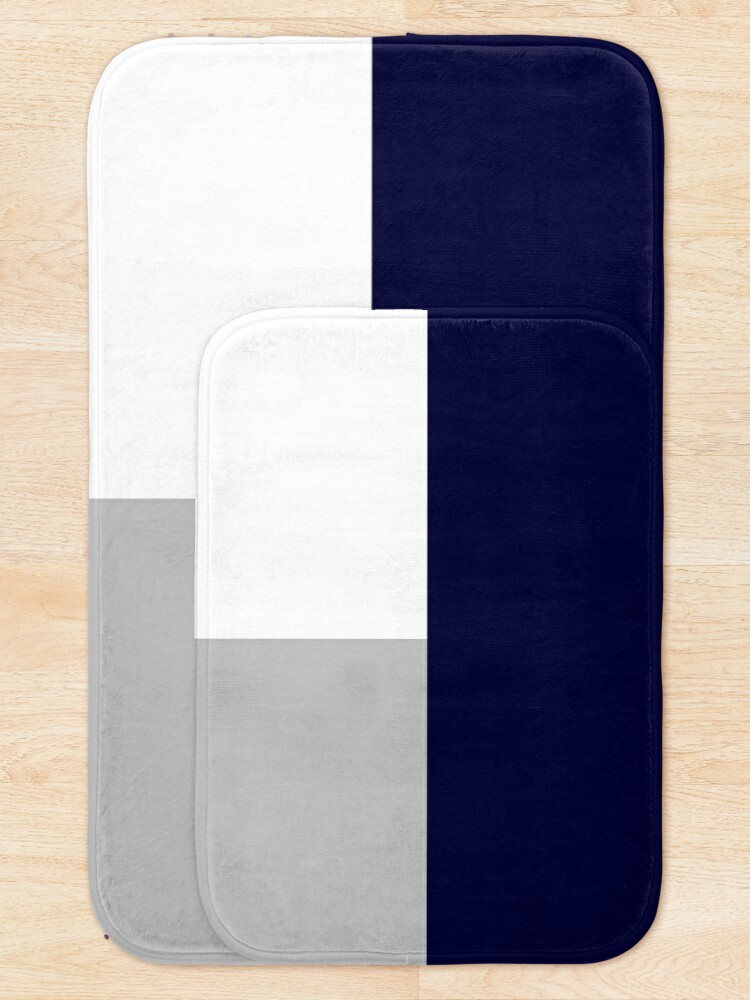 Alternate view of Tricolor Squares Navy Blue Silver Gray And White Bath Mat