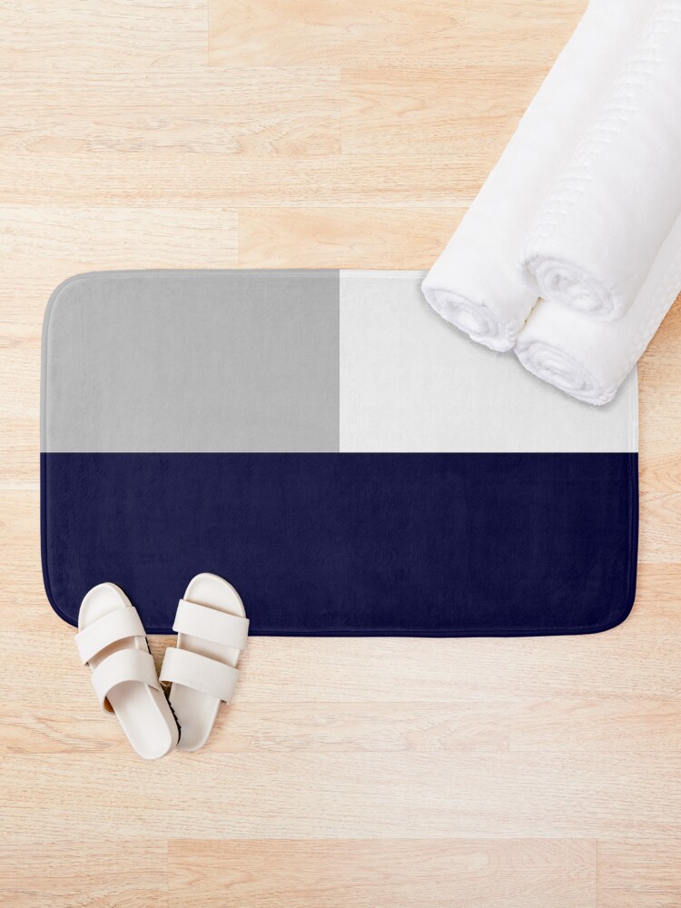 Alternate view of Tricolor Squares Navy Blue Silver Gray And White Bath Mat