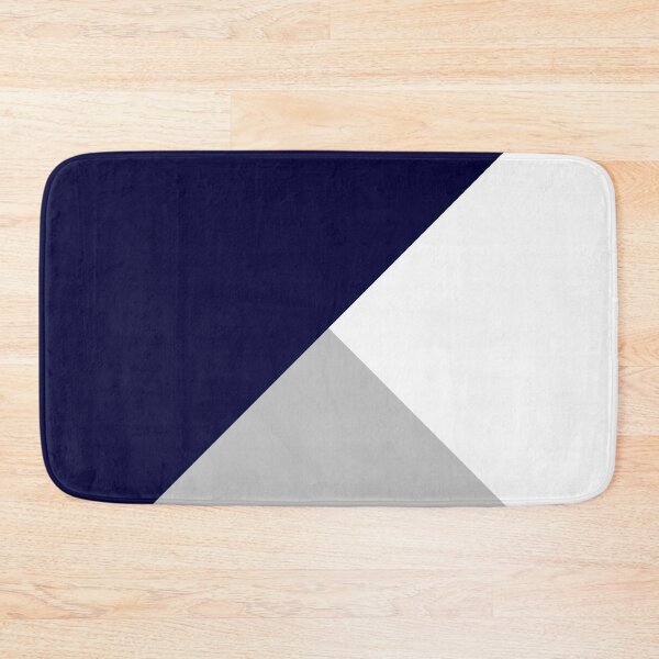 Tricolor Navy Blue Silver Gray And White Bath Mat