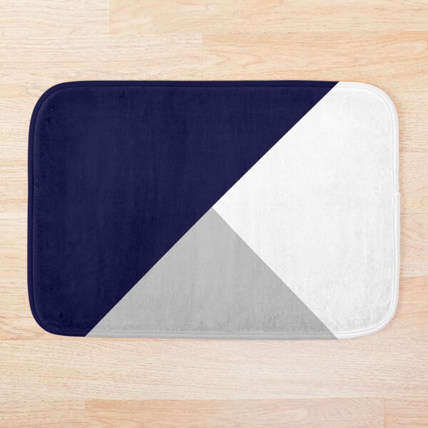 Tricolor Navy Blue Silver Gray And White Bath Mat