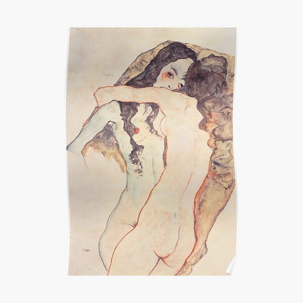 Two Women Embracing, Egon Schiele Poster