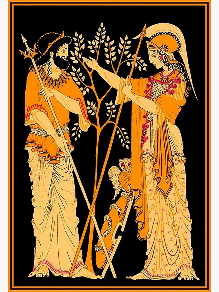 "POSEIDON and ATHENA : Vintage Greek God and Goddess Print" Poster by