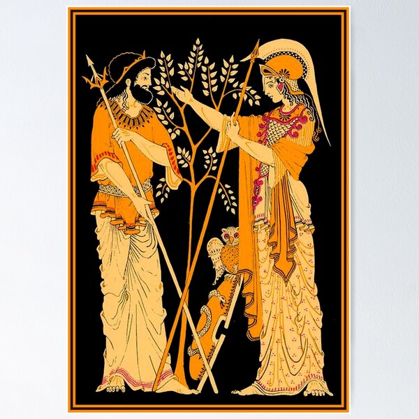Item preview, POSEIDON and ATHENA : Vintage Greek God and Goddess Print designed and sold by posterbobs.