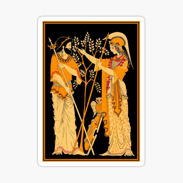 POSEIDON and ATHENA : Vintage Greek God and Goddess Print Sticker