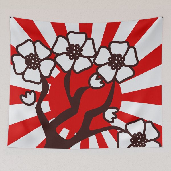 Item preview, Japan Rising Sun Behind a Flowering Cherry Blossom Tree designed and sold by JellyBeenzz.