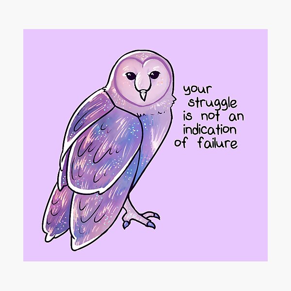 "Your Struggle is Not an Indication of Failure" Galaxy Sparkle Owl Photographic Print