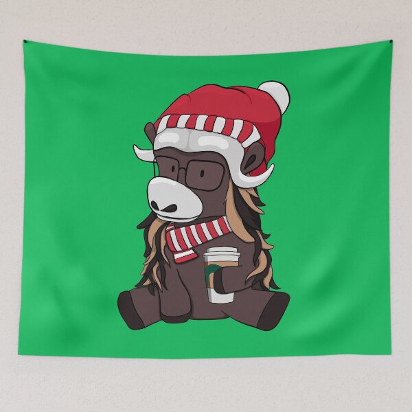 Item preview, Hipster Muskox, musk ox / musk-ox, Christmas muskox with coffee designed and sold by KlaraMacinka.