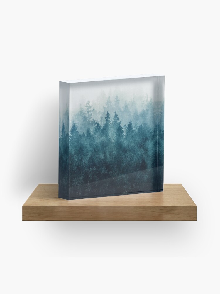 Thumbnail 1 of 5, Acrylic Block, The Heart Of My Heart // So Far From Home In A Misty Foggy Fall Wilderness Forest designed and sold by tekay.