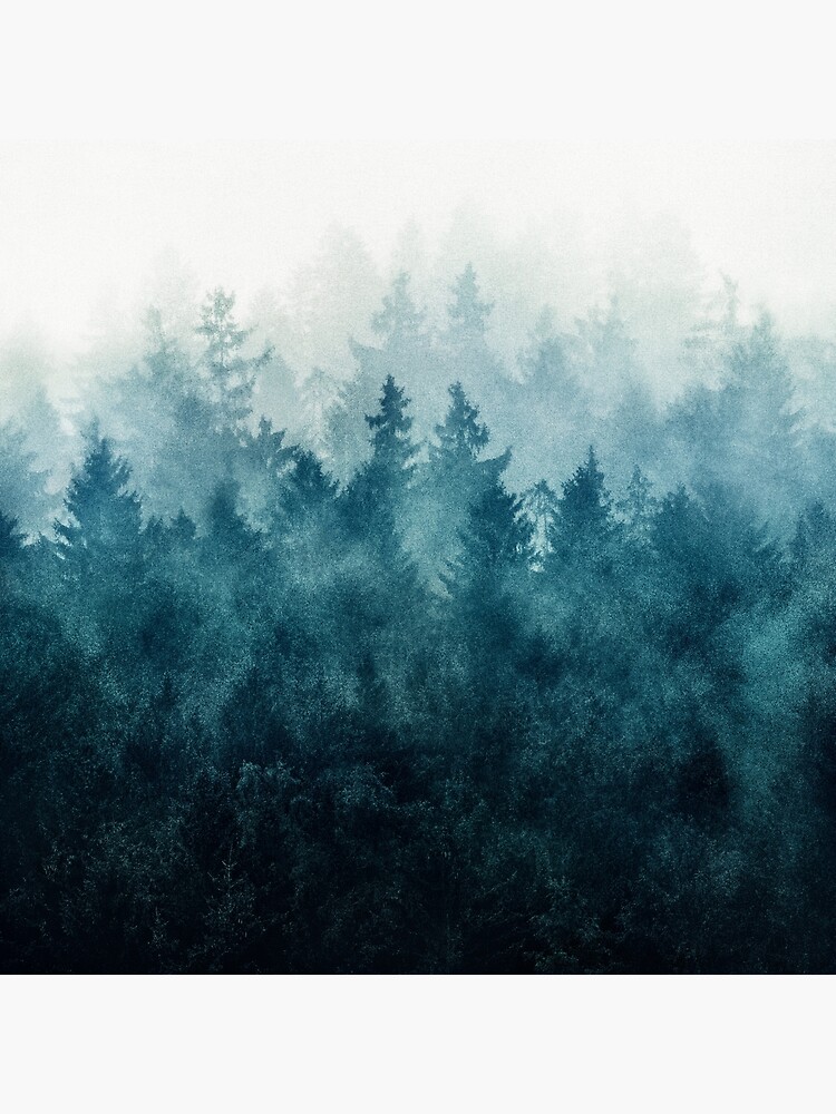 Thumbnail 3 of 3, Throw Pillow, The Heart Of My Heart // So Far From Home Of A Misty Foggy Wilderness Forest Covered In Blue Magic Fog designed and sold by Tordis Kayma.