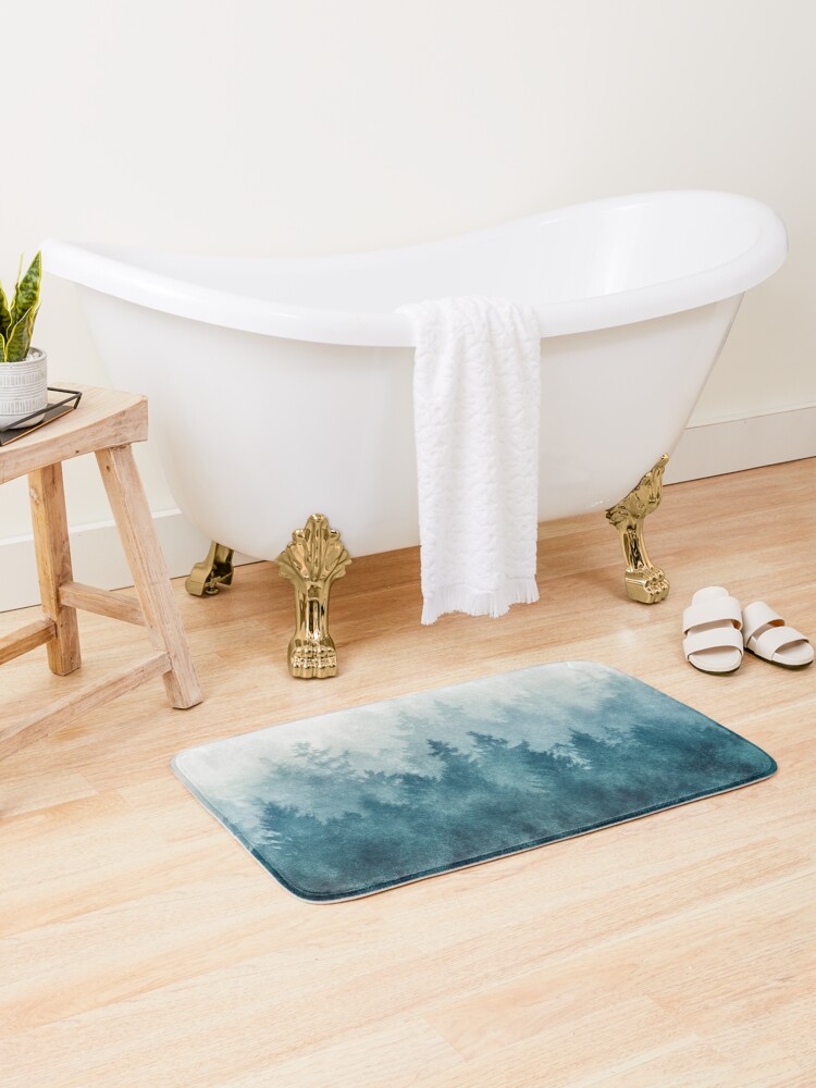 Thumbnail 2 of 6, Bath Mat, The Heart Of My Heart // So Far From Home In A Misty Foggy Fall Wilderness Forest designed and sold by tekay.