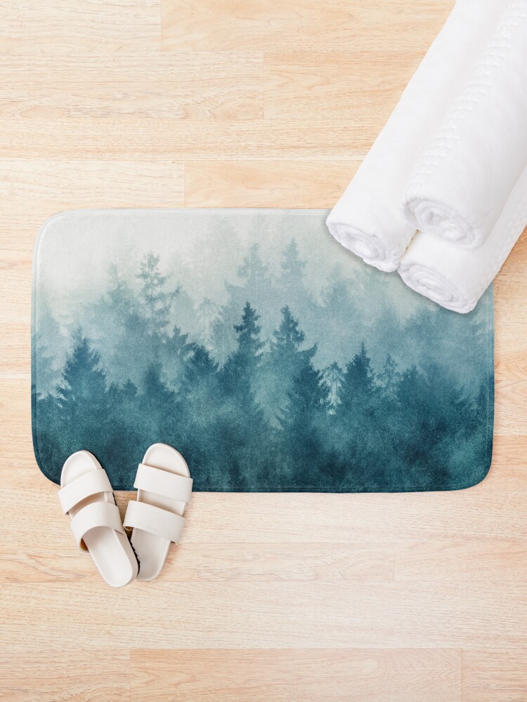 Thumbnail 1 of 6, Bath Mat, The Heart Of My Heart // So Far From Home In A Misty Foggy Fall Wilderness Forest designed and sold by tekay.