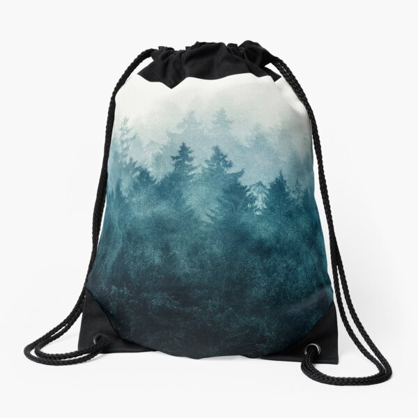 The Heart Of My Heart // So Far From Home Of A Misty Foggy Wilderness Forest Covered In Blue Magic Fog Drawstring Bag