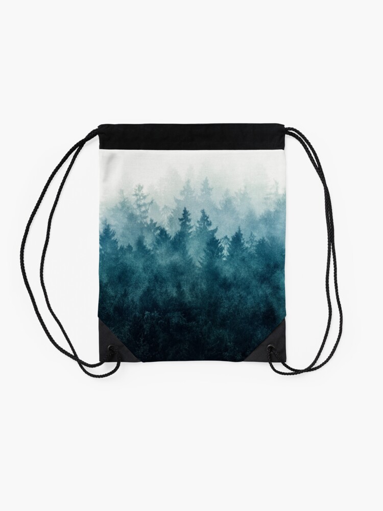 Thumbnail 2 of 3, Drawstring Bag, The Heart Of My Heart // So Far From Home Of A Misty Foggy Wilderness Forest Covered In Blue Magic Fog designed and sold by Tordis Kayma.