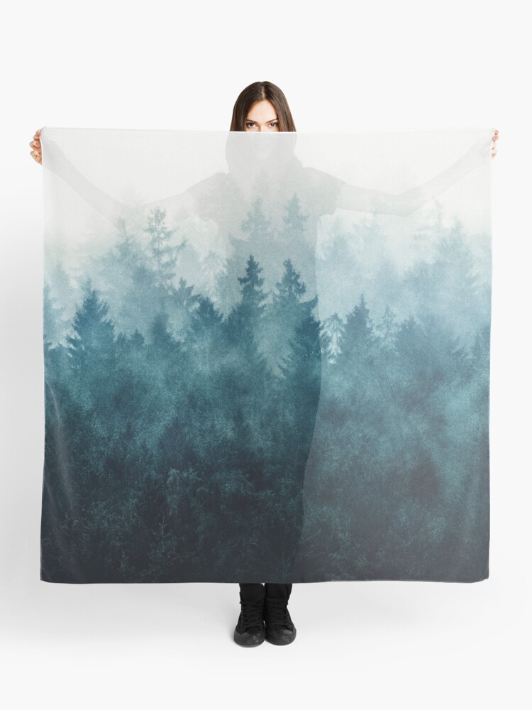 Thumbnail 1 of 3, Scarf, The Heart Of My Heart // So Far From Home Of A Misty Foggy Wilderness Forest Covered In Blue Magic Fog designed and sold by Tordis Kayma.