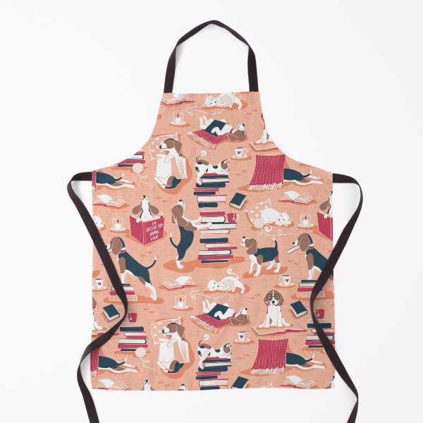 Item preview, Life is better with books a hot drink and a friend // flesh coral background brown white and blue beagles and cats and red cozy details designed and sold by SelmaCardoso.