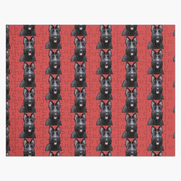 Scottie Dog Pattern - Scottish Terrier - Dog Portrait - Red Jigsaw Puzzle