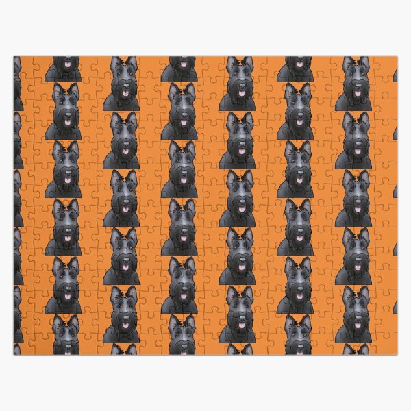 Scottie Dog Pattern - Scottish Terrier - Dog Portrait - Orange Jigsaw Puzzle