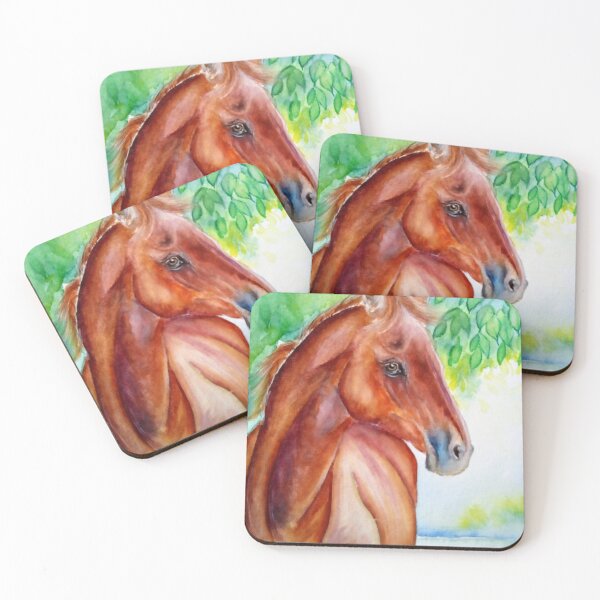 Item preview, Chestnut horse portrait in watercolor designed and sold by horseaddicted.