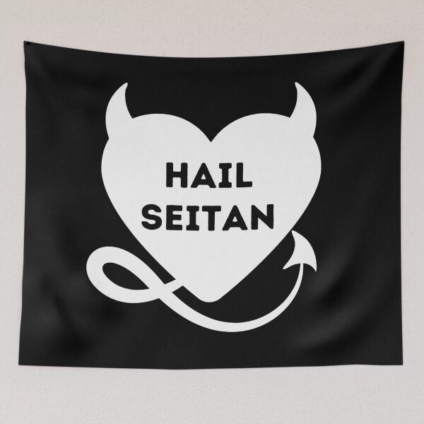 Item preview, HAIL SEITAN Devil Heart Funny Vegan Vegetarian Quote designed and sold by a-little-ink.