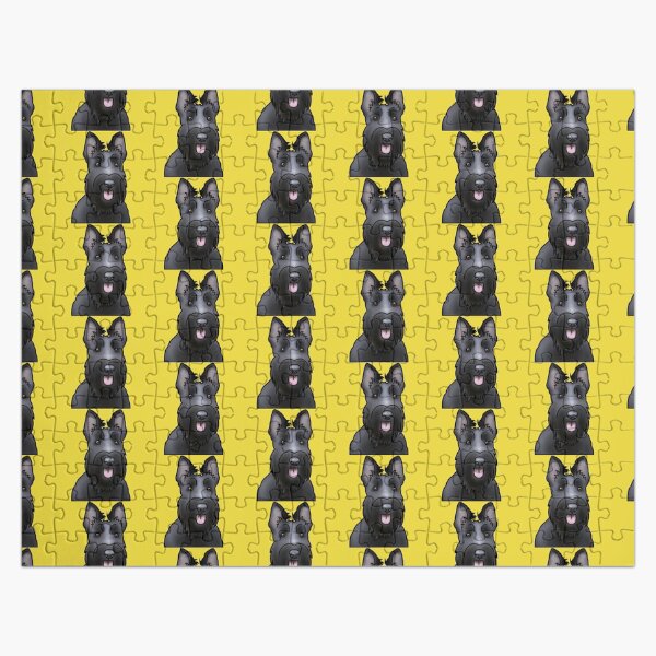 Scottie Dog Pattern - Scottish Terrier - Dog Portrait - Yellow Jigsaw Puzzle
