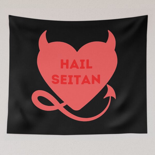 Item preview, HAIL SEITAN Devil Heart Funny Vegan Vegetarian Quote designed and sold by a-little-ink.