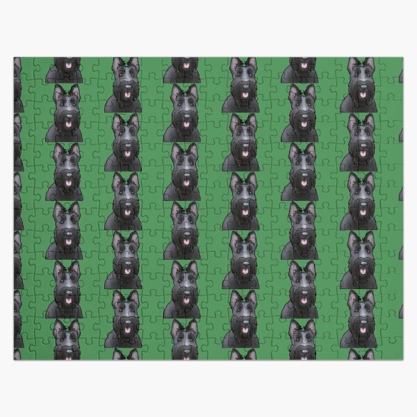 Scottie Dog Pattern - Scottish Terrier - Dog Portrait - Green Jigsaw Puzzle