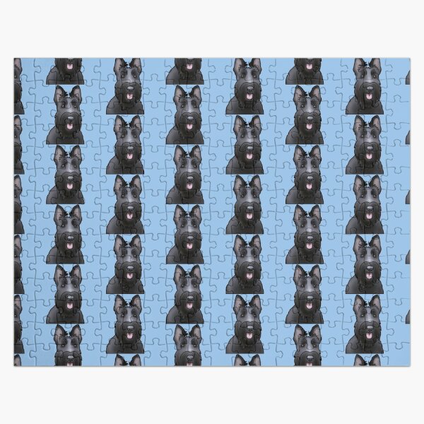 Scottie Dog Pattern - Scottish Terrier - Dog Portrait - Blue Jigsaw Puzzle
