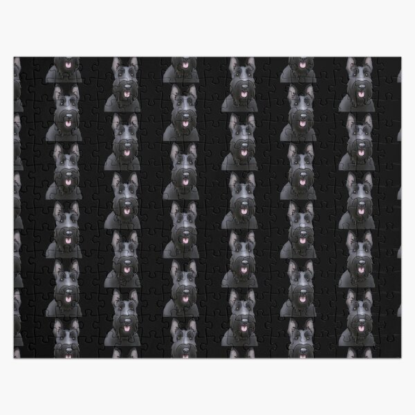 Scottie Dog Pattern - Scottish Terrier - Dog Portrait - Black Jigsaw Puzzle