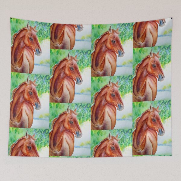 Item preview, Chestnut horse portrait in watercolor designed and sold by horseaddicted.