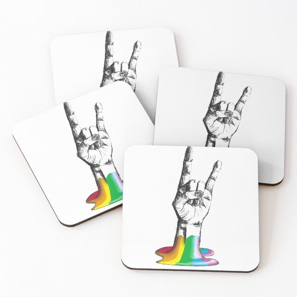Item preview, Hand making metal rock gesture coming out of rainbow  designed and sold by InkLove.