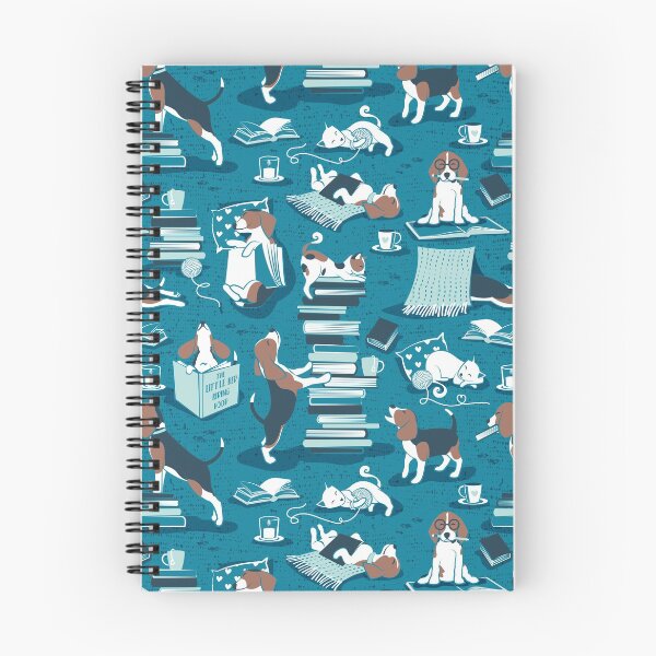 Item preview, Life is better with books a hot drink and a friend // turquoise background brown white and blue beagles and cats and aqua cozy details designed and sold by SelmaCardoso.