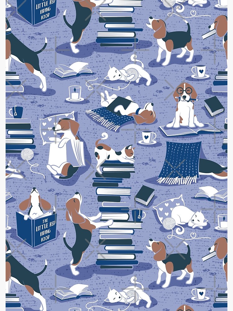 Life is better with books a hot drink and a friend // indigo blue  background brown white and blue beagles and cats and classic blue cozy  details Coffee Mug by Selma Cardoso