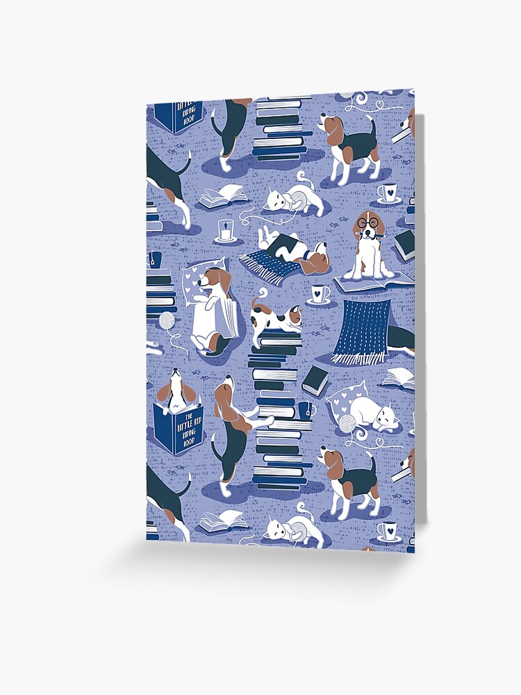 Life is better with books a hot drink and a friend // indigo blue  background brown white and blue beagles and cats and classic blue cozy  details Coffee Mug by Selma Cardoso