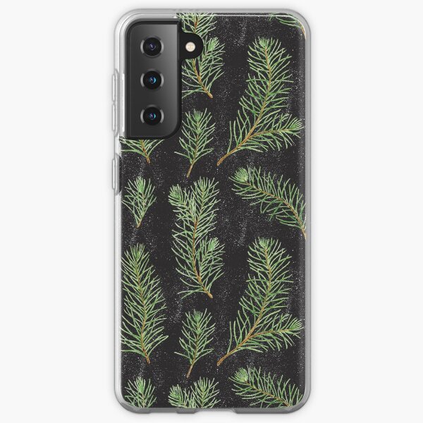 Watercolor pine branches pattern on black background Samsung Galaxy Soft Case