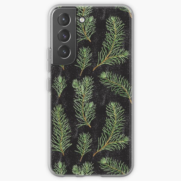 Watercolor pine branches pattern on black background Samsung Galaxy Soft Case
