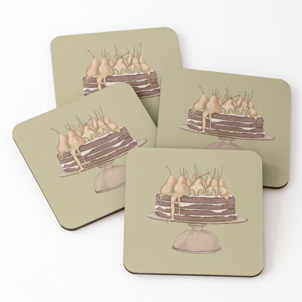 Item preview, watercolor chocolate pear cake  designed and sold by blackcatgraphic.