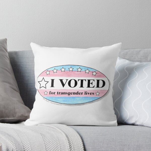 Item preview, "I Voted for Transgender Lives" Voting Sticker with Transgender Flag Watercolor/Pen/Digital Original Design by Victoria K. Chapman designed and sold by Victoria K. Chapman.