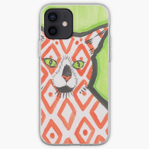 Patterned Cat Orange Diamonds iPhone Soft Case
