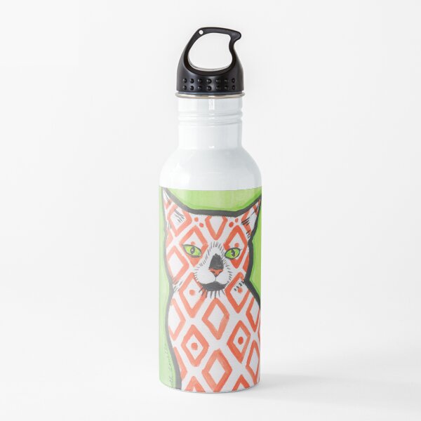 Patterned Cat Orange Diamonds Water Bottle