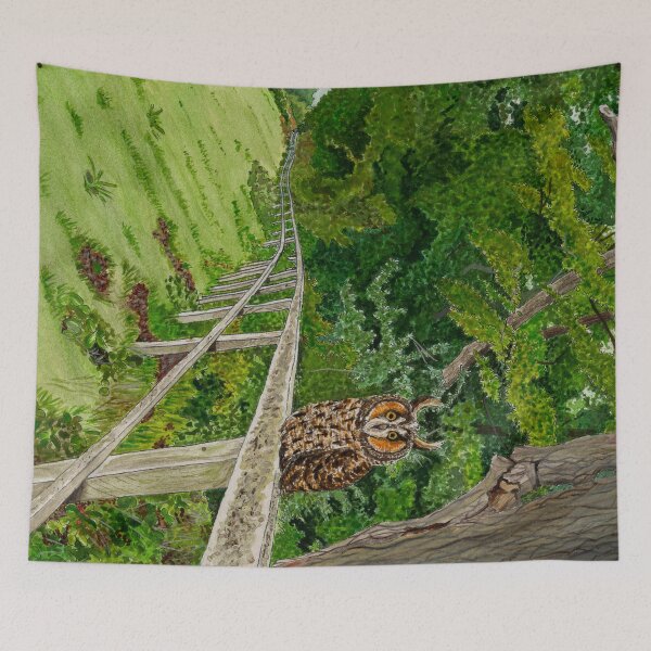 Item preview, Horned Owl Perched by Woods Cottagecore Watercolour designed and sold by NatashaBirdi.