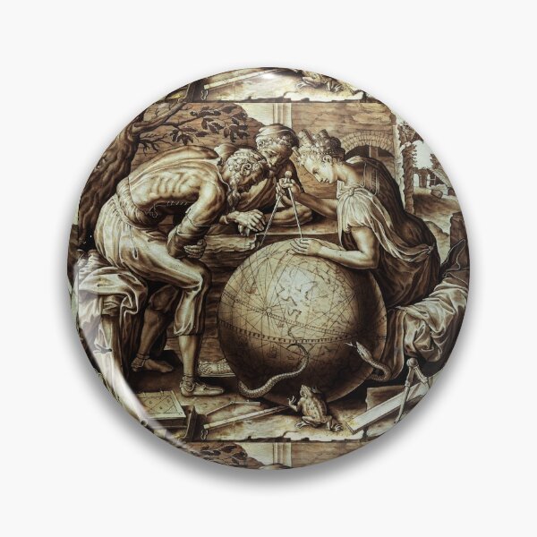 Item preview, ALLEGORY OF THE GEOMETRIA WITH GLOBE WORLD MAP Sepia Brown White Antique Etching designed and sold by BulganLumini.