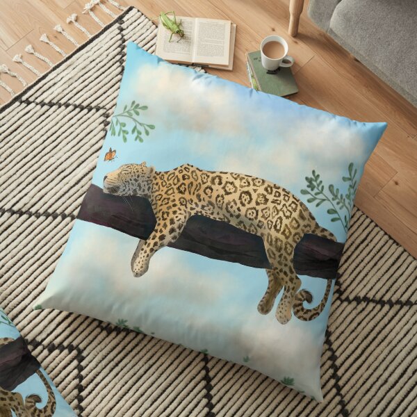Sleepy Jaguar on a Branch - Wild Feline Cuteness Floor Pillow