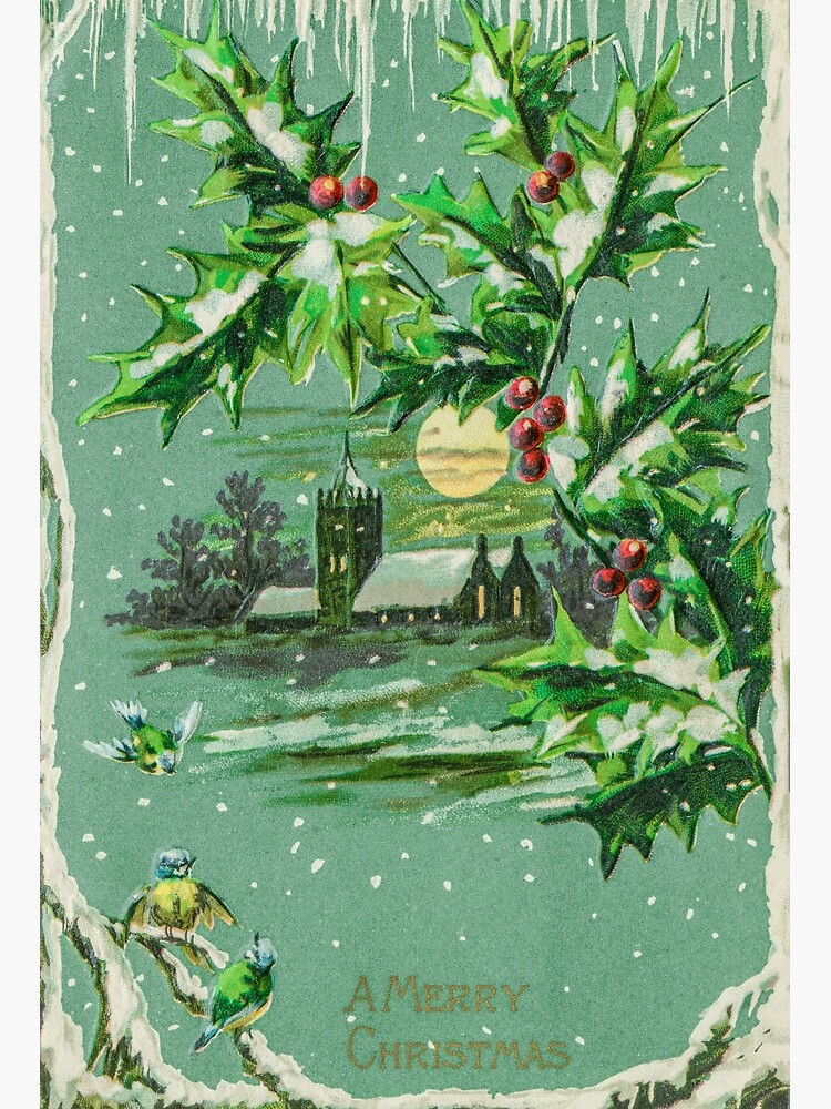 Merry Christmas Vintage Holiday Greeting Card, Flying Birds | Art Board  Print