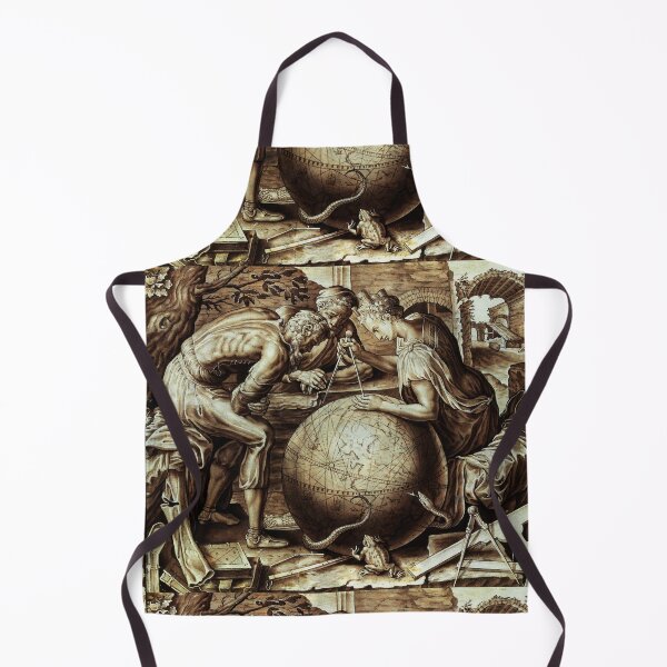 Item preview, ALLEGORY OF THE GEOMETRIA WITH GLOBE WORLD MAP Sepia Brown White Antique Etching designed and sold by BulganLumini.