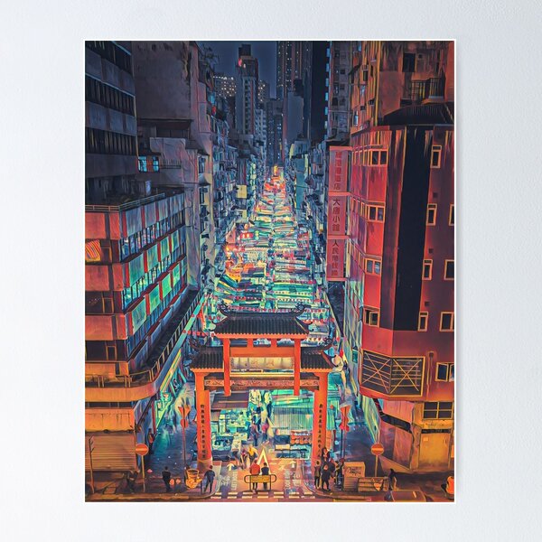 Vista previa del artículo con la obra «Hong Kong At Night», diseñado y vendido por SofiaStutio.